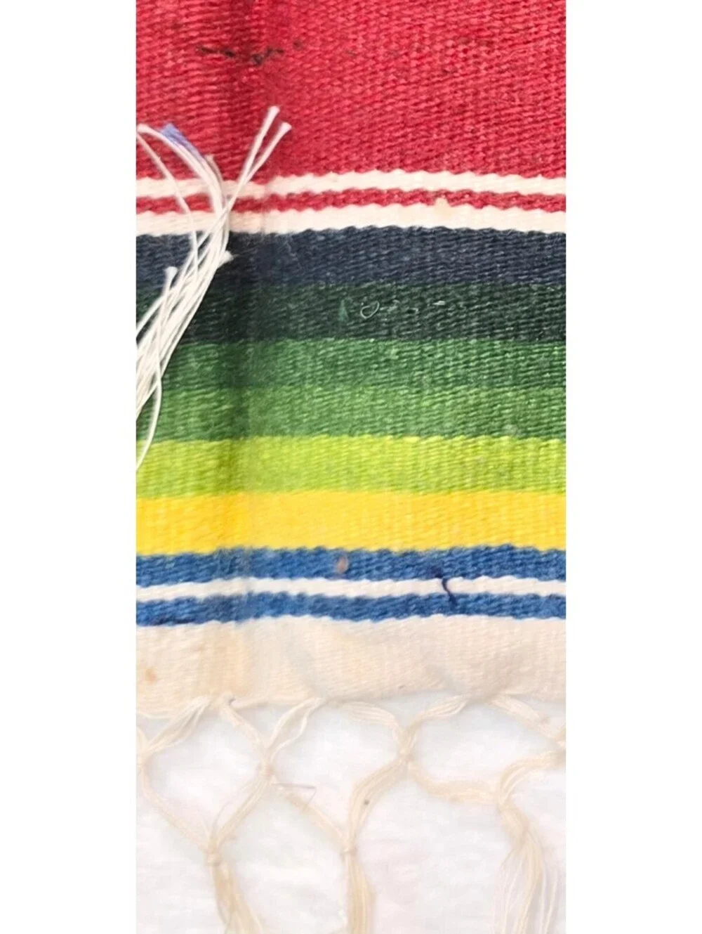 Vintage Mexican Saltillo Serape Wool Rug Runner 22x40 Handwoven Fringe